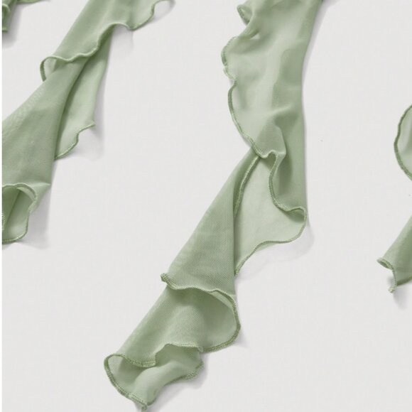 SHEIN MOD 2XL 16 Plus Green Ruffle Trim Mesh Crop Cami Top Shoulder Strap Blouse - Picture 5 of 5